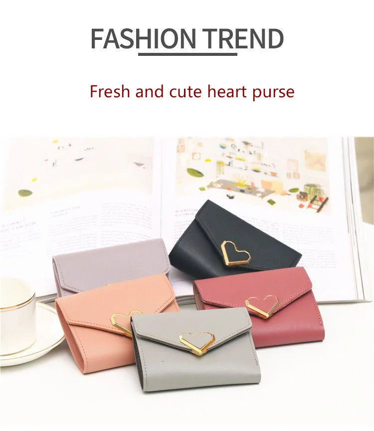 2022 New Short Women Wallets Free Name Engraving Kpop Heart-Shaped Cute Small Women's Wallet PU Leather Slim Simple Female Purse