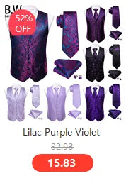 Lilac Purple Violet Lavender Silk Men Vest Tie Hanky Cufflinks Set Woven Waistcoat Sleeveless Jacket Wedding Business Barry.Wang