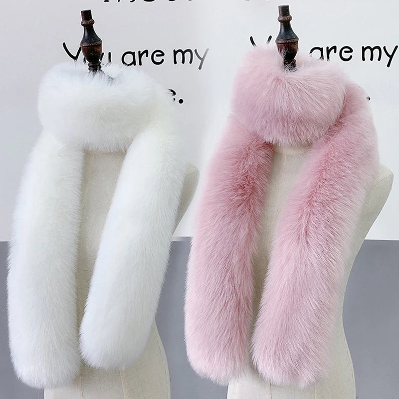 Winter Warm Faux Fox Fur Collar Woman Scarf Shawl For Ladies Collars Wraps Neck Warmer Long Scarves Luxury Furry Scarf Shawls