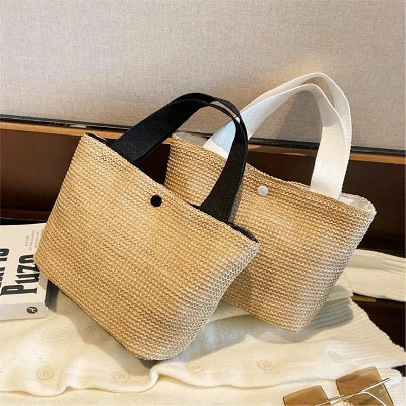 Fsahion Woven Ladies Straw Woven Handbag for Women's Holiday Beach Casual Tote Top-Handle Bags Handmade Retro Shoulder Bags 2024