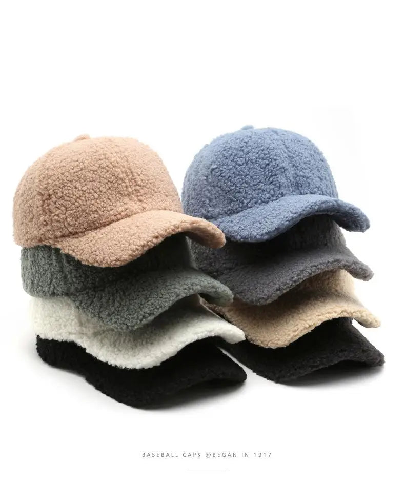 Autumn Winter Baseball Cap Women Artificial Lamb Wool Hats Keep Warm Cap Plush Baseball Caps Spring Baseball Cap Solid Sunshade