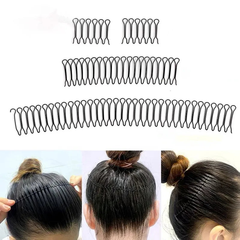 4Pcs Invisible Broken Hair Hairpin Adult Tiara Tools Curve Needle Bangs Black Fixed Insert Comb Professional Styling Accessories