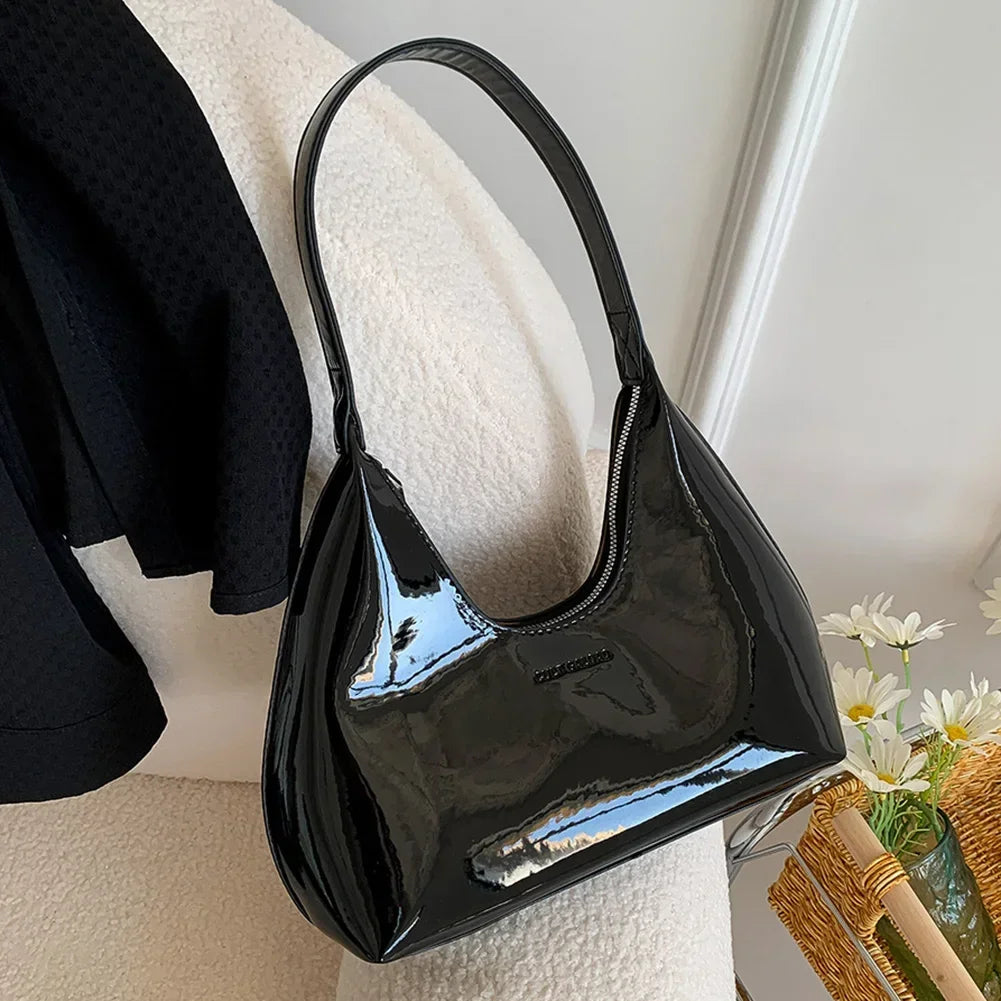 2024 Early Spring Leisure Sense Glossy Bag New Patent Leather Fashion Light Luxury Shoulder Handheld Armpit Women's Bag