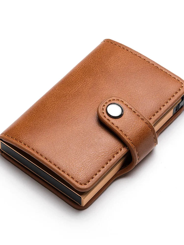 RFID Blocking Credit Card Holder Stainless Steel NFC Anti Scan Business Wallet Genuine PU Leather Purse Money Bag For Men Women