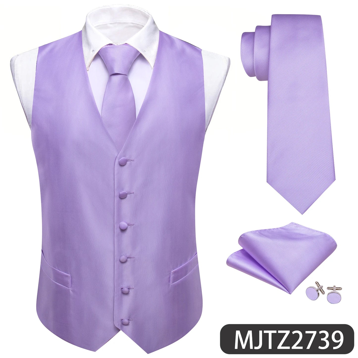 Lilac Purple Violet Lavender Silk Men Vest Tie Hanky Cufflinks Set Woven Waistcoat Sleeveless Jacket Wedding Business Barry.Wang