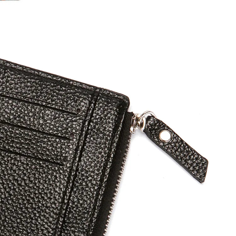 Mini Zipper Card Bag Slim ID Bank Purse Wallet Credit Organizer Portable Small Slim Ultra-thin Short Purse for Men Black