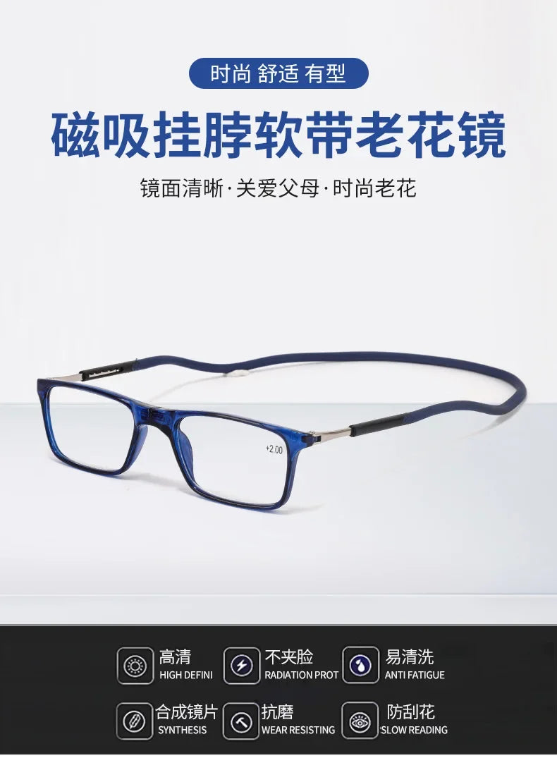 Portable Magnetic Hanging Neck Presbyopia Glasses Magnetic Folding Presbyopia Glasses Scalable Lens Legs