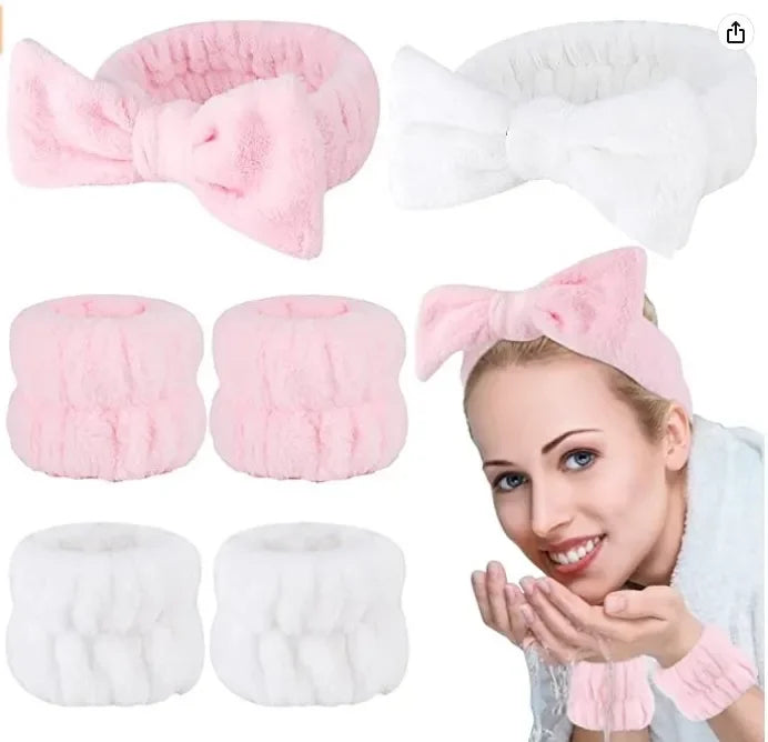 1/2/3Pcs Face Wash Absorbent Wristband Headband Hair Accessories Set Women Girls Coral Fleece Hair Bands Cuff Waterproof Bands