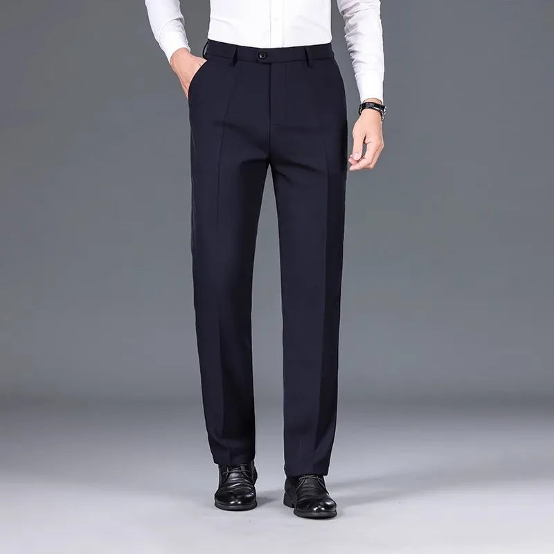 Pantalon de costume décontracté pour homme, couleur unie, taille haute, droit, pour le bureau, style classique, long