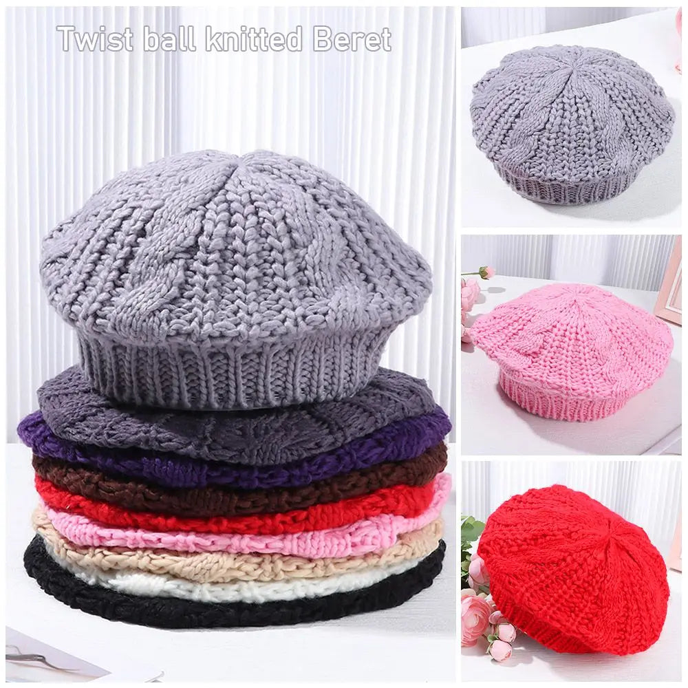 Winter Warm Vintage Ribbed French Artist Cap Painter Hat Knitted Cap Beret Hat