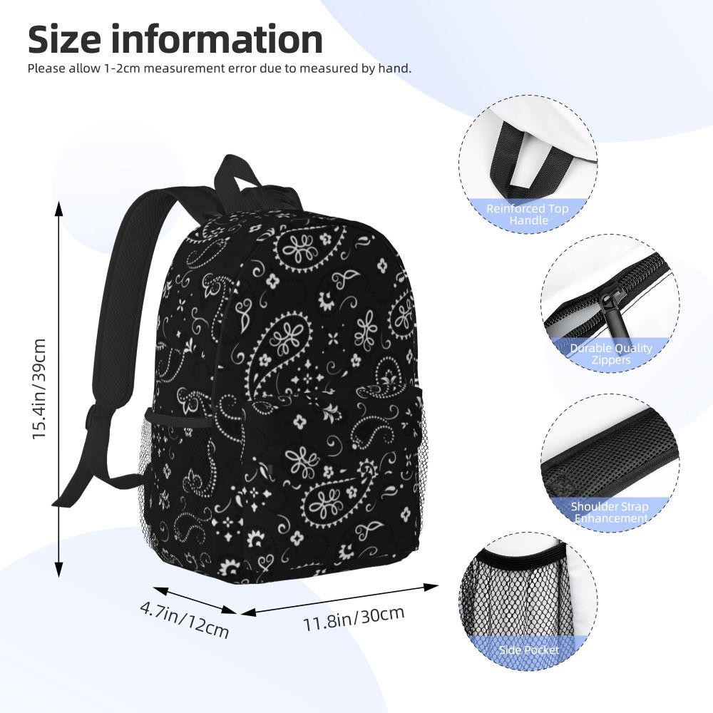 Custom Black White Paisley Chicano Bandana Style Laptop Backpack Women Men Basic Bookbag for School College Student Bag