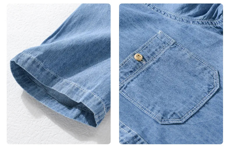 Light and Thin Summer Short-sleeved Denim Shirt for Men, Casual and Breathable, Sweat-wicking, Suitable for Daily Commuting.