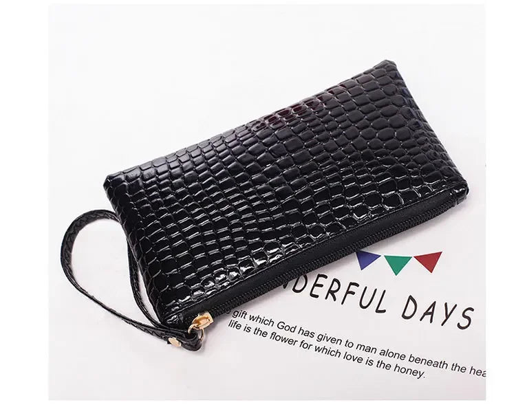 Leather Women's Long Wallet Crocodile Pattern Handbag Ultra Thin Soft Women ID Credit Card Holder Coin Purse for Female Ladies