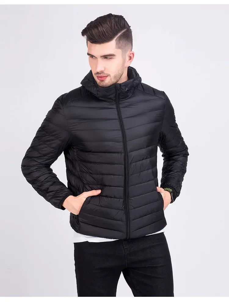 Men's Hooded Ultra Light White Duck Down Jackets 2024 New Fashion Korean Lightweight Water-Resistant Packable Puffer Coats