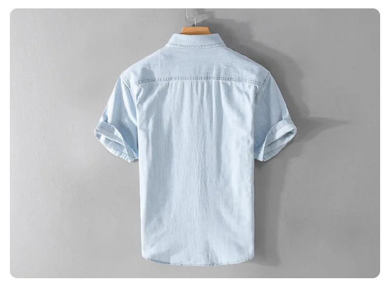 Denim Shirt for Men Summer New Short Sleeve Pure Cotton Shirt