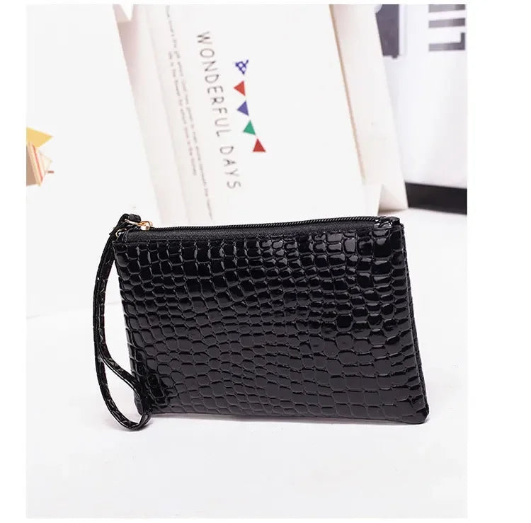 Leather Women's Long Wallet Crocodile Pattern Handbag Ultra Thin Soft Women ID Credit Card Holder Coin Purse for Female Ladies