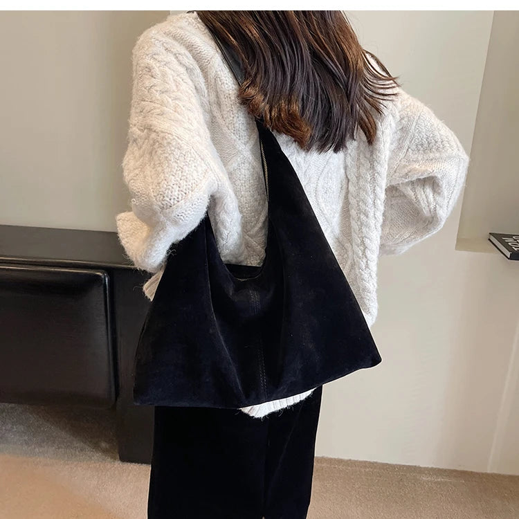 Retro Soft Suede Bag For Women 2023 New Autumn/winter Popular Large Capacity Shoulder Bag Bucket Bag