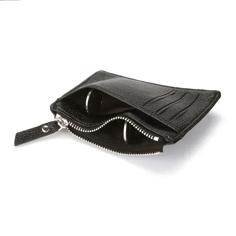 Mini Zipper Card Bag Slim ID Bank Purse Wallet Credit Organizer Portable Small Slim Ultra-thin Short Purse for Men Black