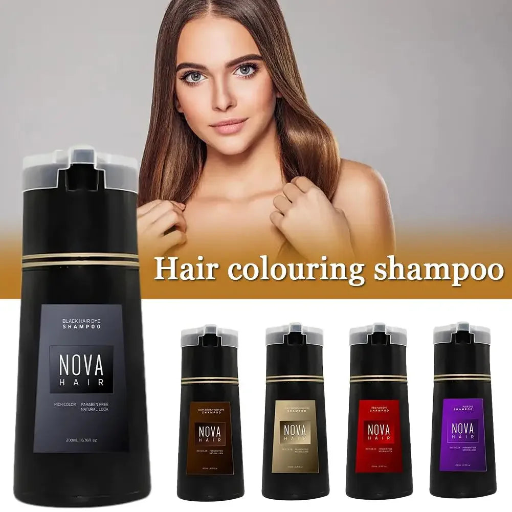 Shampooing colorant capillaire original Nova Hair Shampooing colorant instantané pour hommes et femmes Couleur de cheveux rapide, facile et sûre Couverture des cheveux gris Nourrit le cuir chevelu