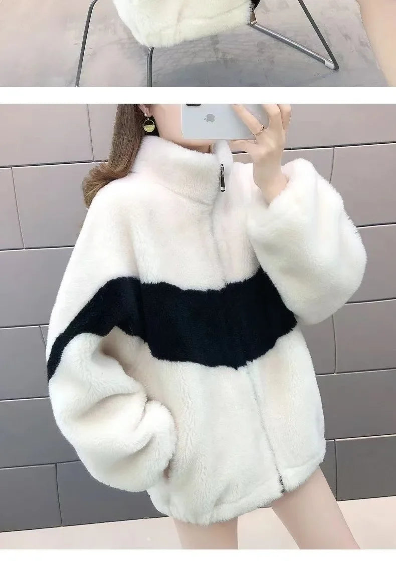 2024 Spring New Women's Thickened Stylish Double-sided Fleece Zipper Jacket Integrated Sweatshirt Long Hair Velvet Hoodies