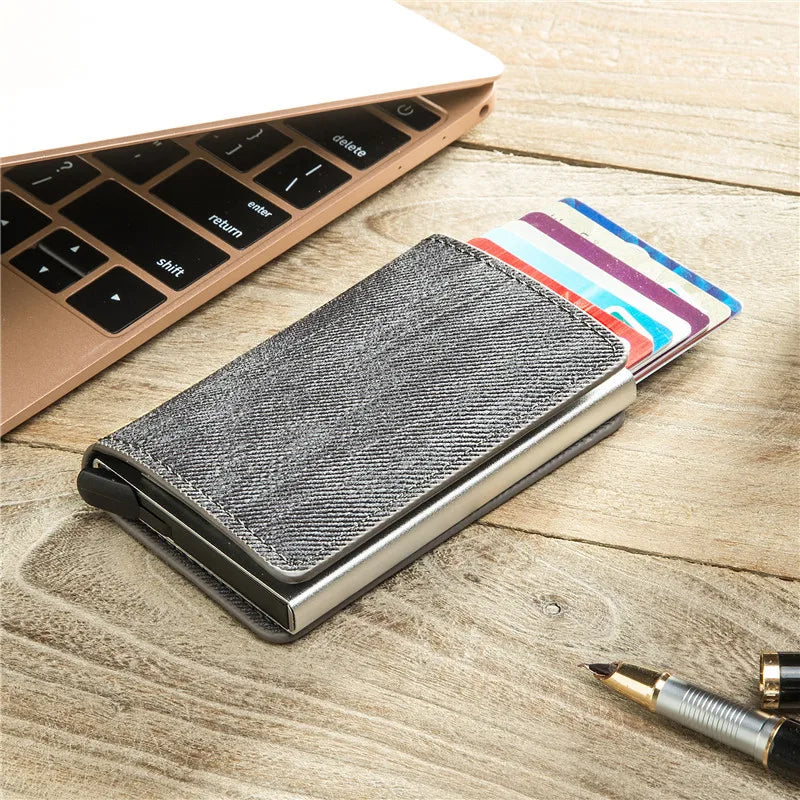 Gebwolf Credit Card Holder Men Wallet RFID Aluminium Box Denim Wallets with Money Clip