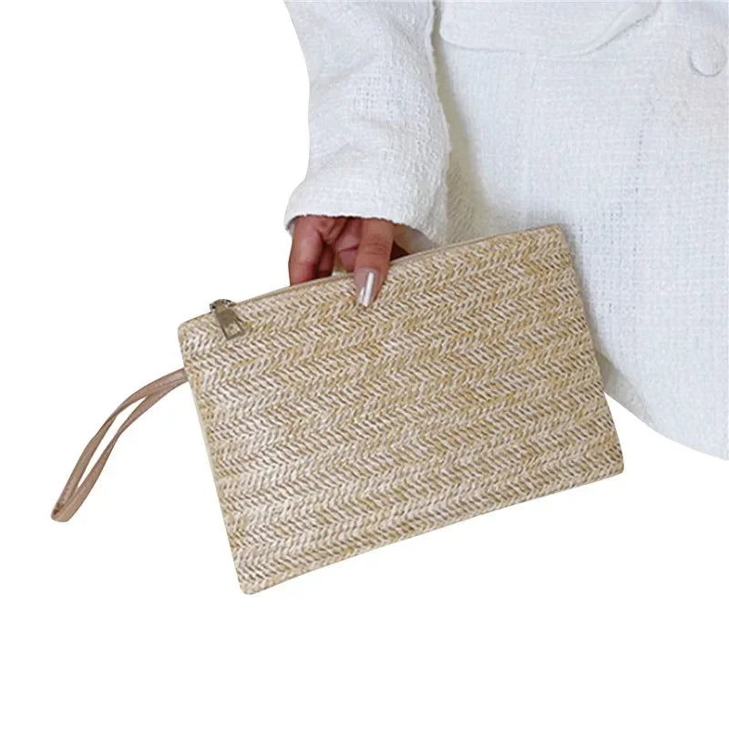 Fsahion Woven Ladies Straw Woven Handbag for Women's Holiday Beach Casual Tote Top-Handle Bags Handmade Retro Shoulder Bags 2024