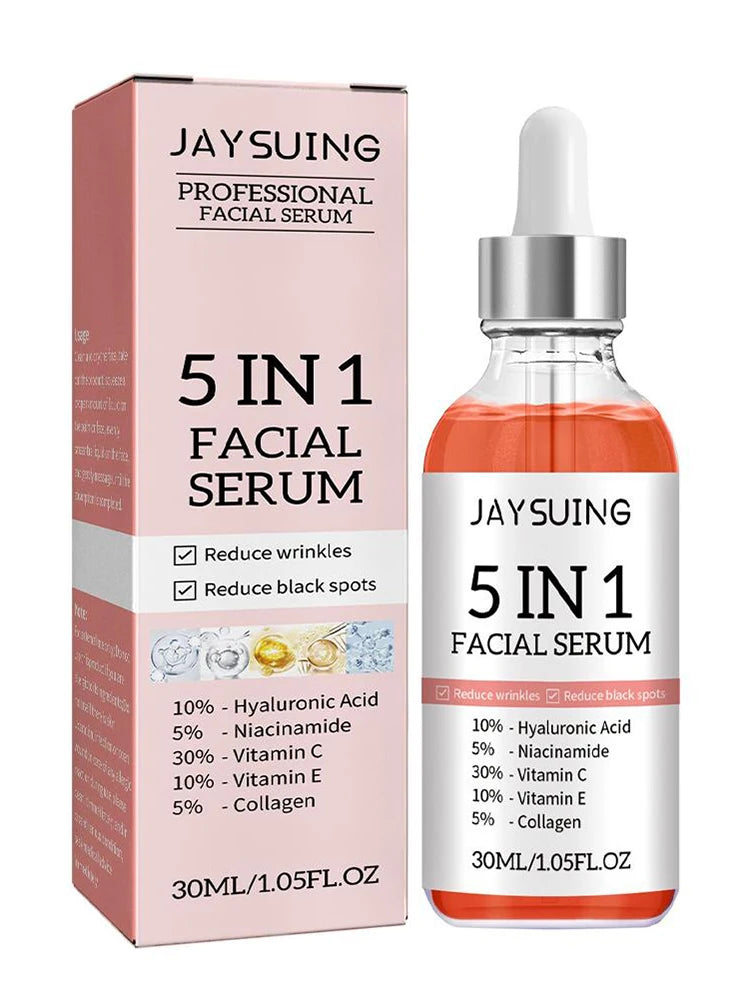 Sérum visage raffermissant 5 en 1 pour atténuer les ridules, hydratant, éclaircissant, vitamine C, acide hyaluronique, sérum visage, rétrécissement des pores, soins de la peau