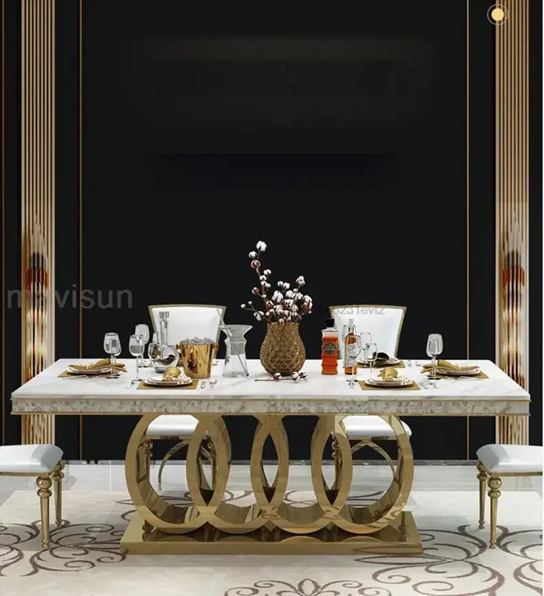 Modern Dining Table Cafe Table Furniture Kitchen 4 Chairs Steel Base Apartment Golden Set Muebles Para El Hogar Mainland China