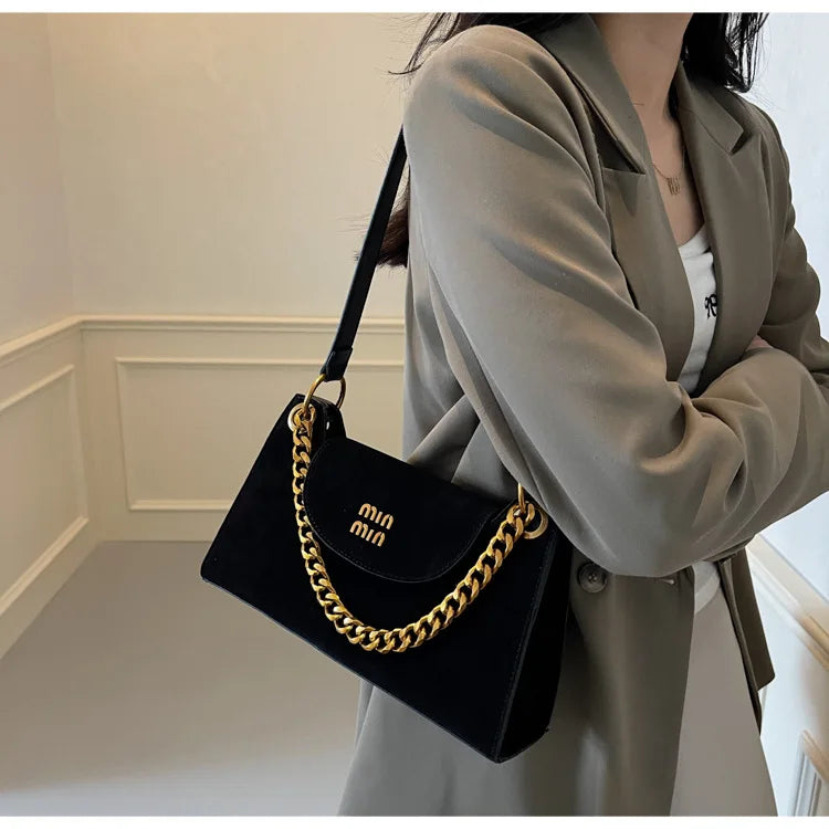 Metal Letter Designer Brand Handbags Top Handle Luxury Shoulder Bags Solid Color Elegant Crossbody Bags Fashion Bags For Women