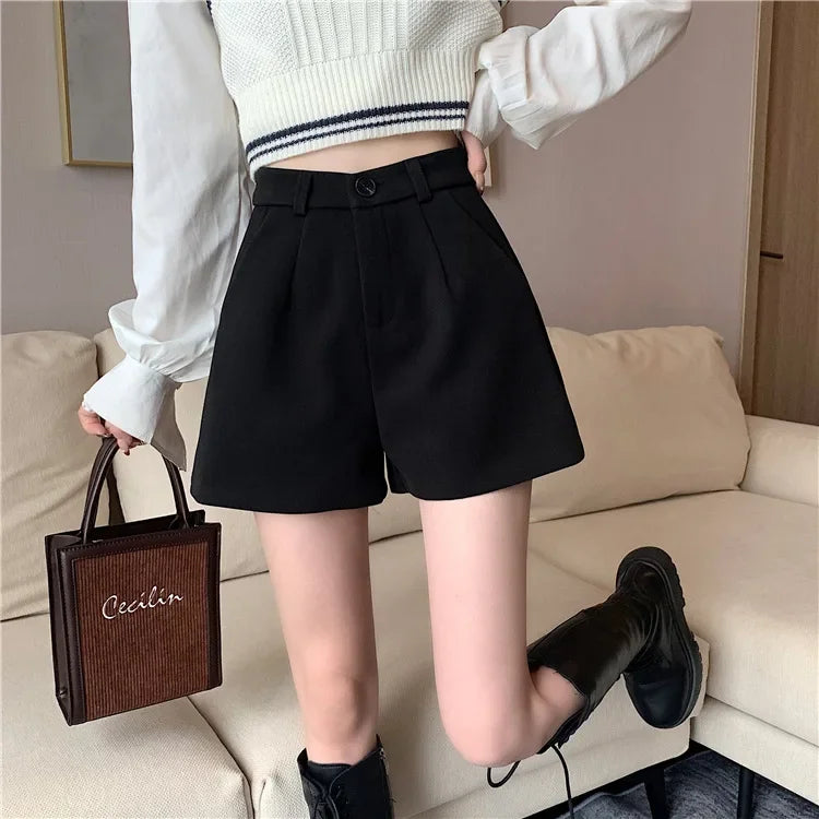 Black Woolen Shorts Women's Autumn/winter Outerwear Petite High-waisted Bell Bottoms 2023 New Slimming Base Boot Pants