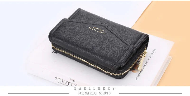 Baellerry Women Wallets Fashion Medium Women's Leather Wallet Top Quality Card Holder Black Coin Purses Green Wallets for Women