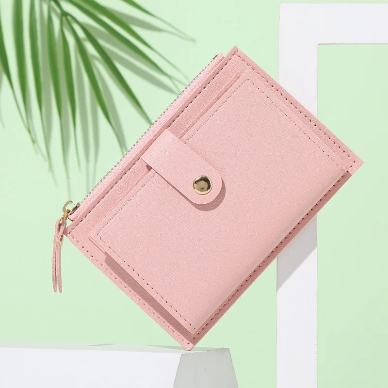 Women Simple Wallets Leather Female Purse Mini Hasp Solid Multi-Cards Holder Coin Short Wallets Slim Small Wallet Zipper Hasp