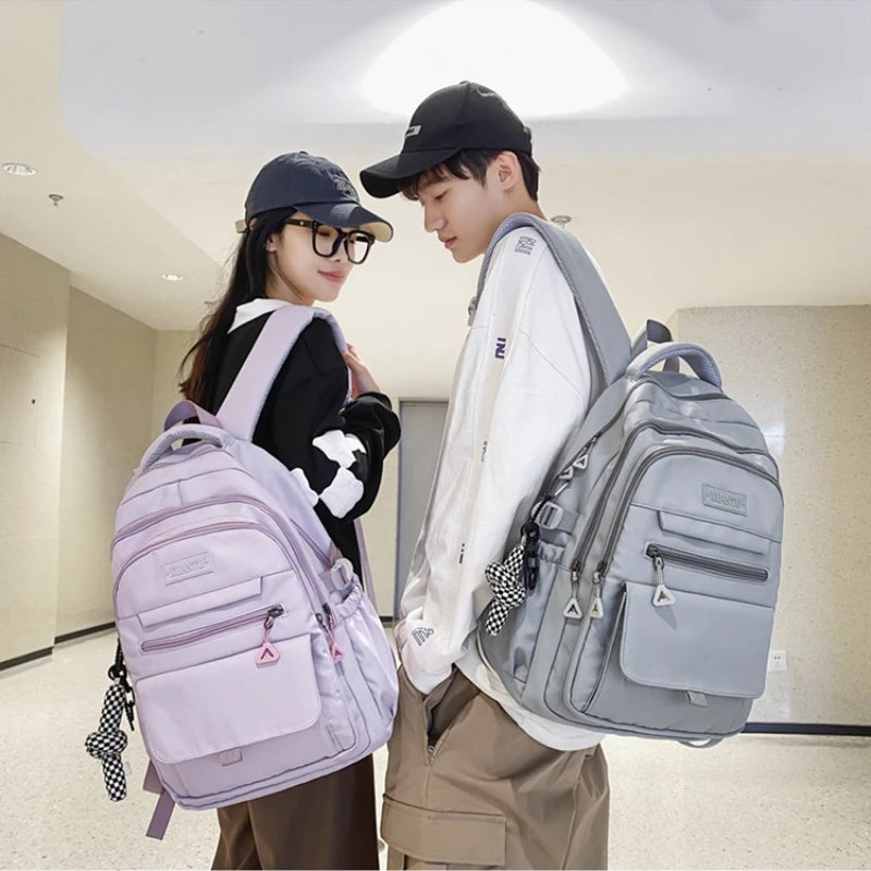 New Simple Student Bag Solid Color Schoolbag Youth Large Capacity Travel Backpack High Quality Canvas Schoolbag Fashion Backpack