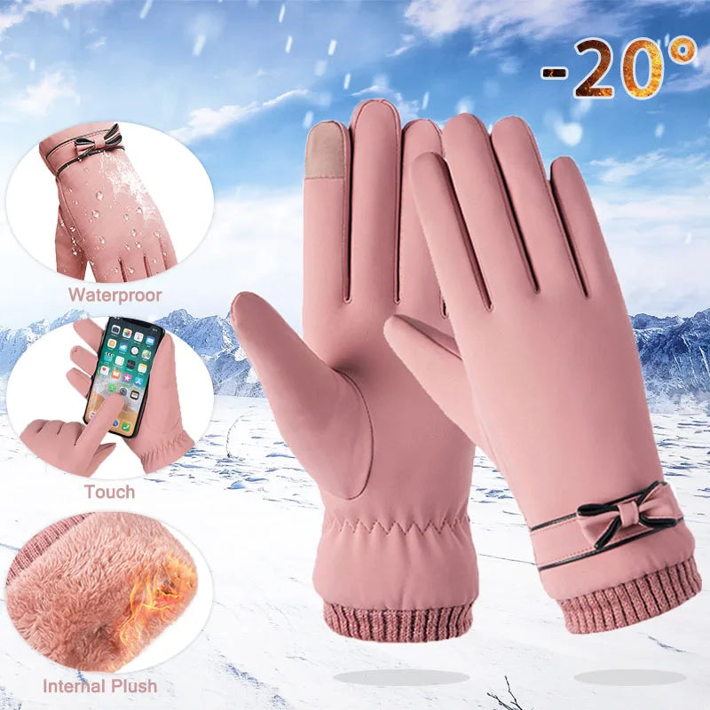 Winter Women Gloves Hand Warmer Thermal Fleece Lined Guantes Full Finger Ladies Mitten Touchscreen Waterproof Bike Cycling Glove