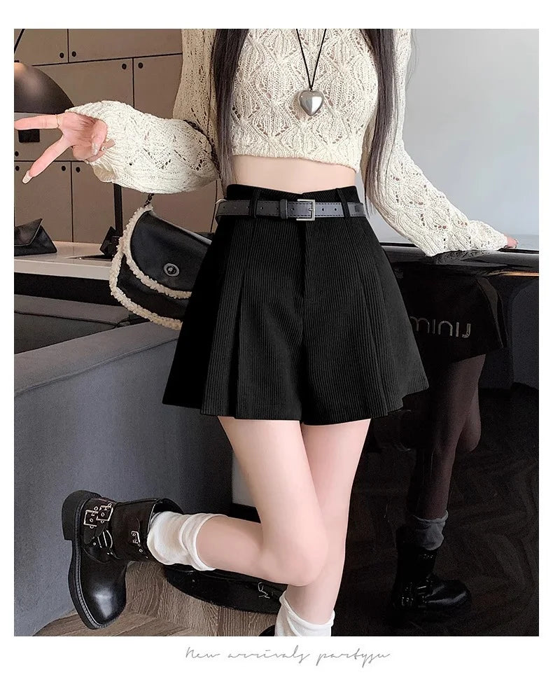 Corduroy Velvet Women Shorts Autumn Winter High Waist Slim Flared Trousers Fashionable Temperament A- crotch Boots