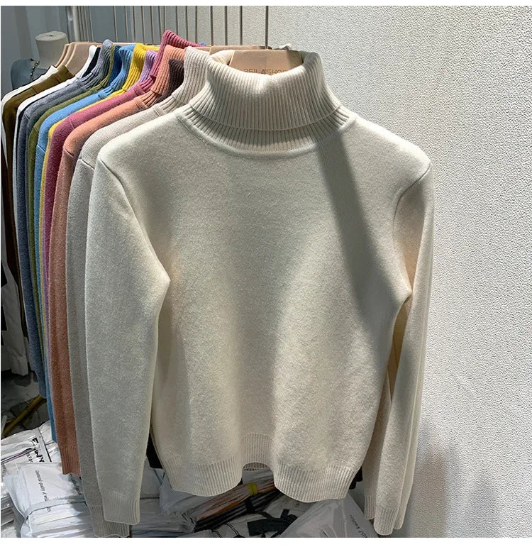 Fleece-lined Thickened High Collar Sweater For Women Autumn/winter Stylish Knit Warm Top Trendy Fleece-lined Base Layer Top