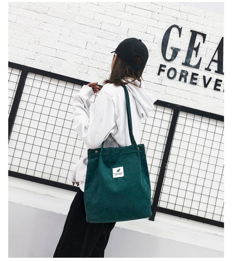 Fashion Women's Shoulder Bag Large Capacity Corduroy Shopping Bag Canvas Women's Bag Literary Leisure Shoulder Bag