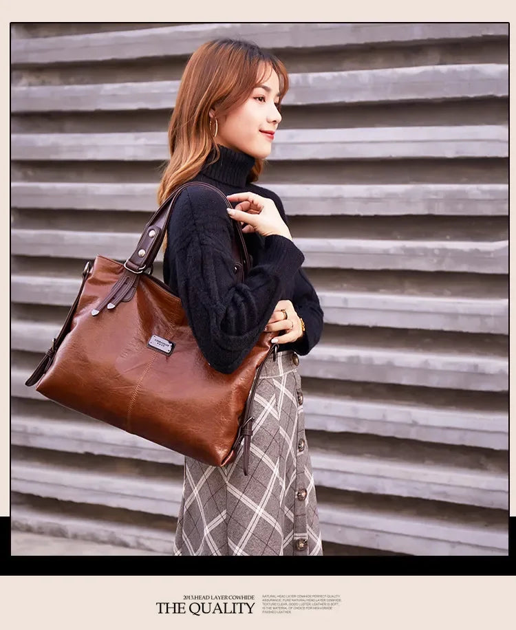 2023 New Fashion Casual Tote Bag Women Handbags Soft Leather Shoulder Bags Vintage Big Capacity Crossbody Hand Bag For Ladies