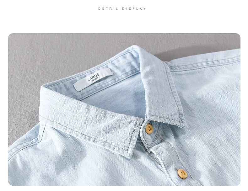 Denim Shirt for Men Summer New Short Sleeve Pure Cotton Shirt