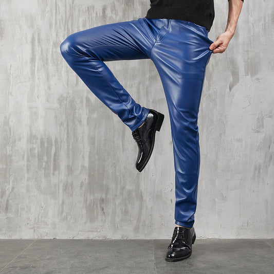 Men's Leather Pants Skinny Fit Stretch Fashion PU Leather Trousers Party & Dance Pants Thin Streetwear