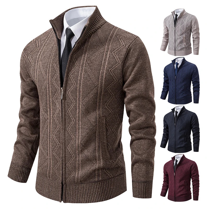 Veste épaisse pour hommes automne et hiver ligne tendance chaude col montant cardigan tricoté pull manteau