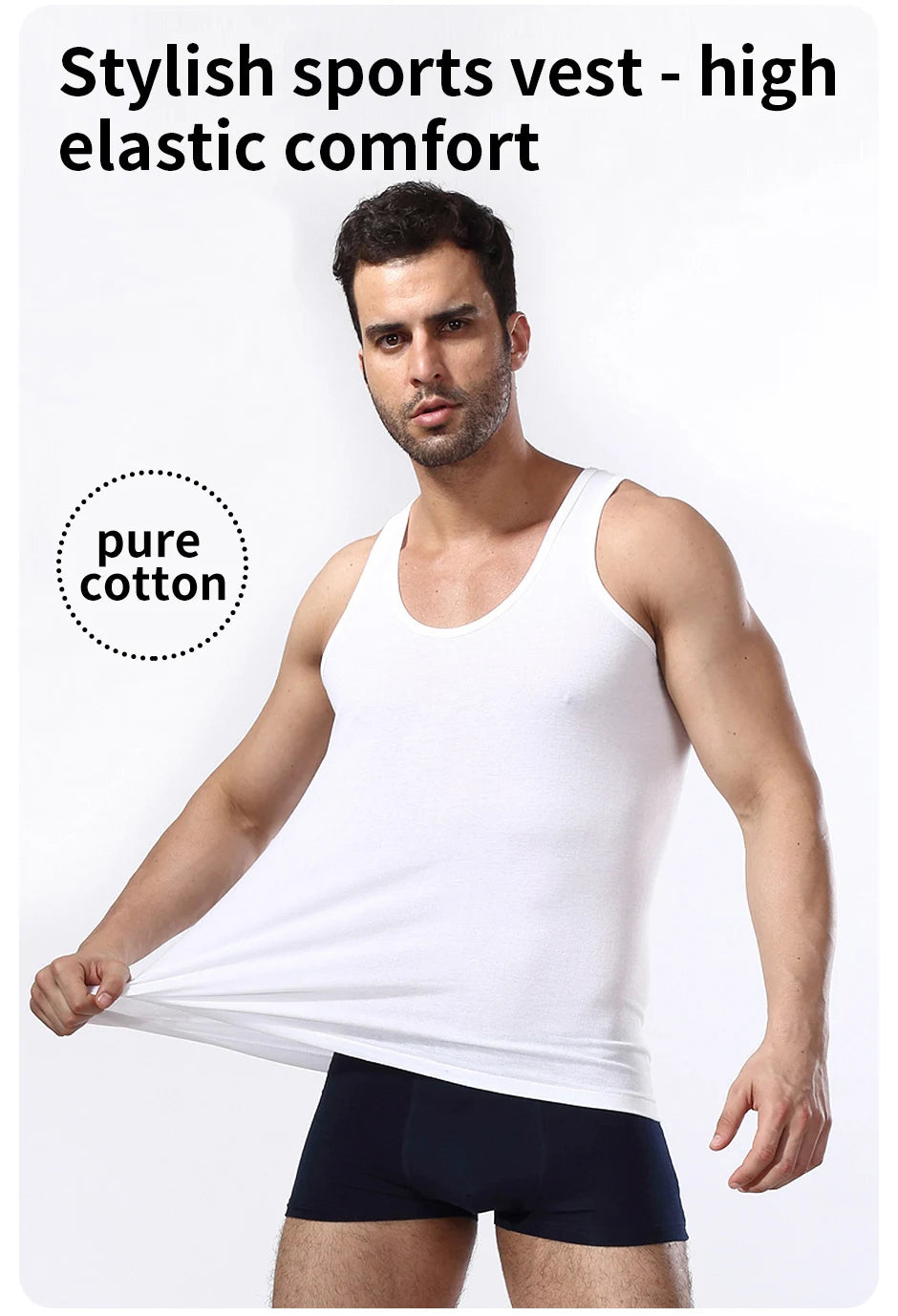 Men's pure cotton vest, fitness and sports training camisole, summer white fitted sleeveless t-shirt with a base sweatshirt