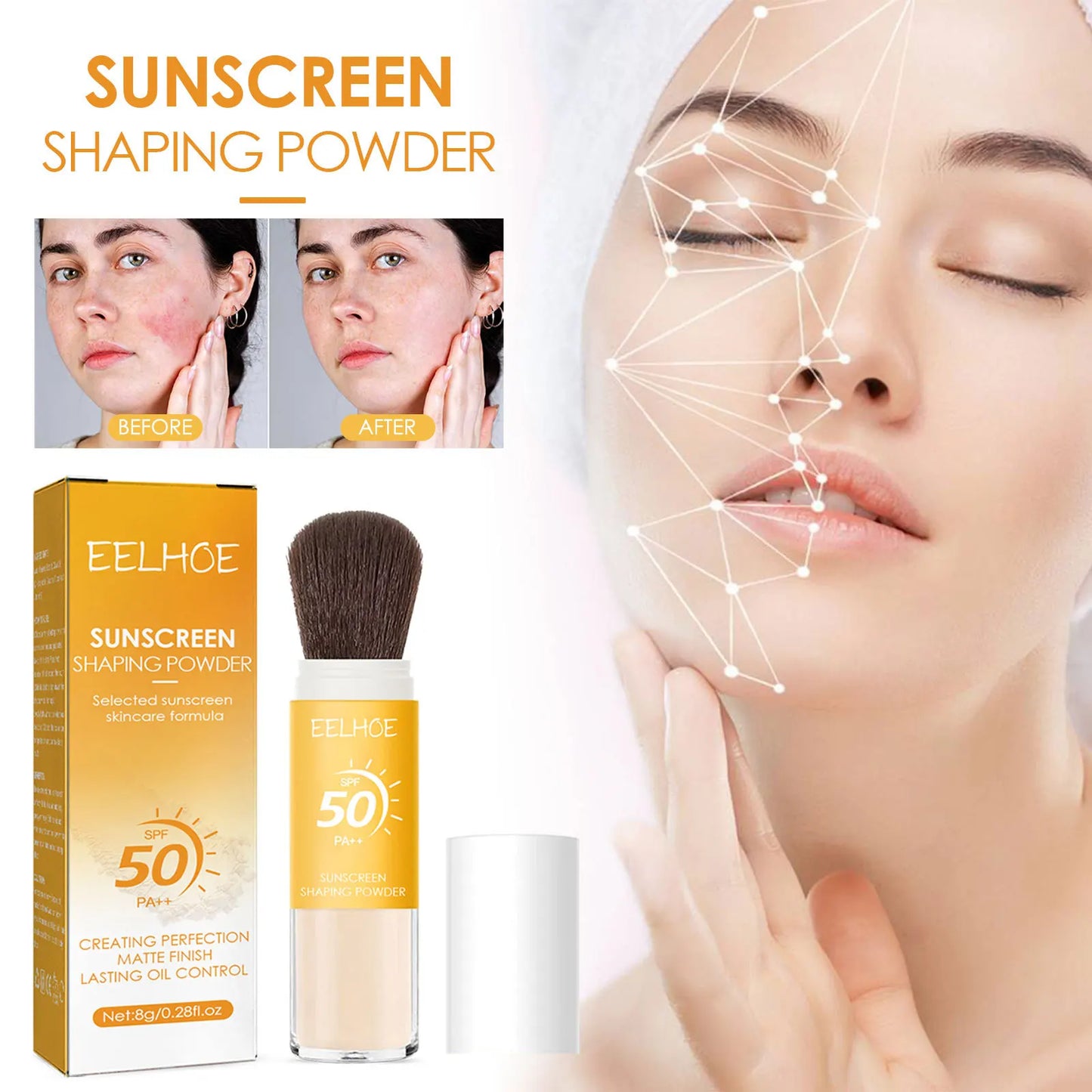 Poudre libre de protection solaire SPF50, protection solaire pour la peau, imperméable, invisible, bloqueur de pores solaires, éclaircissant, contrôle du sébum, poudre de maquillage