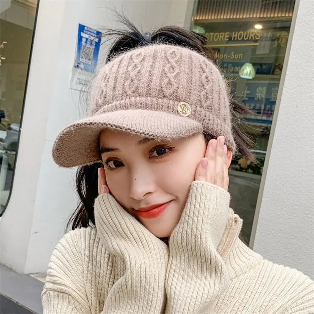 Women Hats 2022 New Autumn Winter Warm Rabbit Knitted Hats Outdoor Sports Golf Ponytail Hat Baseball Caps Empty Top Caps 1PC