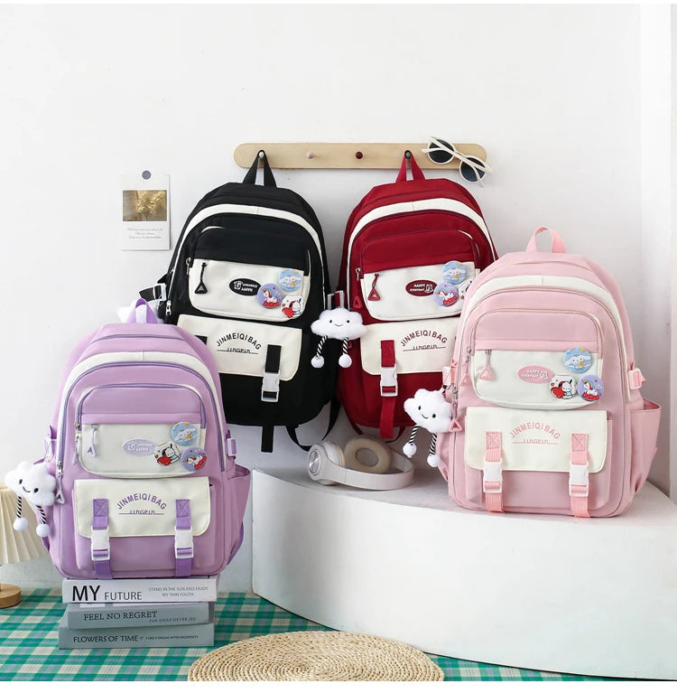 4 In 1 Women's Backpack Girl's School Backpack Back to School Gift Youth Women's Schoolbag Waterproof Large Book Back Pack