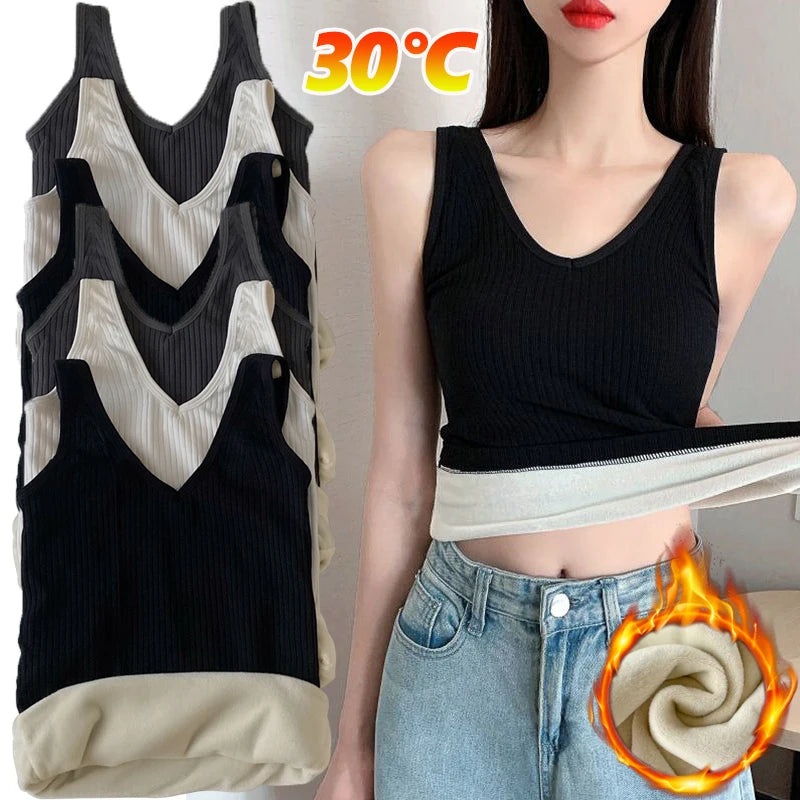 2023 Velvet Thickened Tank Top Women's Tight Warm Slim Fit Clothing Close Fitting Vest For Winter Cold-proof Plush Sling Singlet