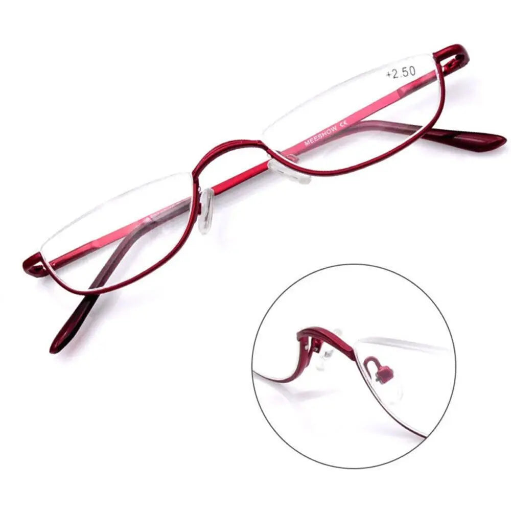 Retro Reading Glasses High-definition Metal Spring Hinges Half Moon Semi Rimless Readers Optical Spectacle Small Frame Eyeglass