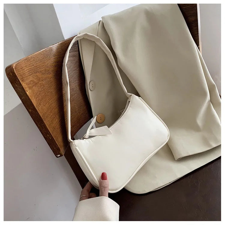 Retro Soft PU Leather Women Shoulder Underarm Bags Casual Solid Color Small Top-Handle Handbags Ladies Fashion Shoulder Bags