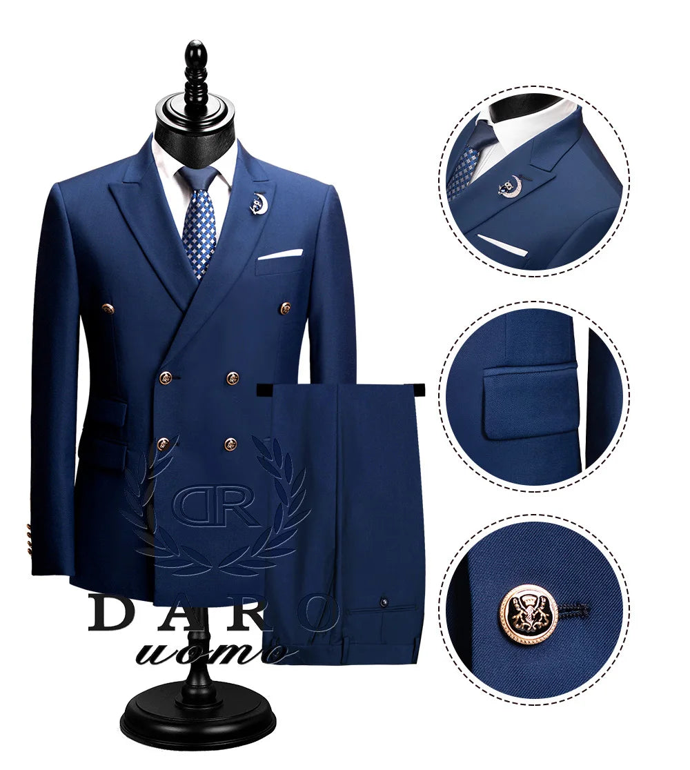 DAROuomo 2024  Men Suit Slim Fit Formal Business Work Wear Suits 2Pcs Set (Jacket+Pants)DR8211