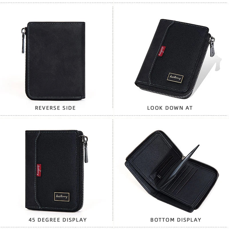 Baellerry RFID Simple Short Men Zipper Wallets Luxury Brand Card Holder Male Wallet Photo Holder Coin Pocket Man Purses